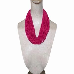 Retro 80s Inspired Bold Multi-Strand Vivacious Pink Seed Bead Necklace